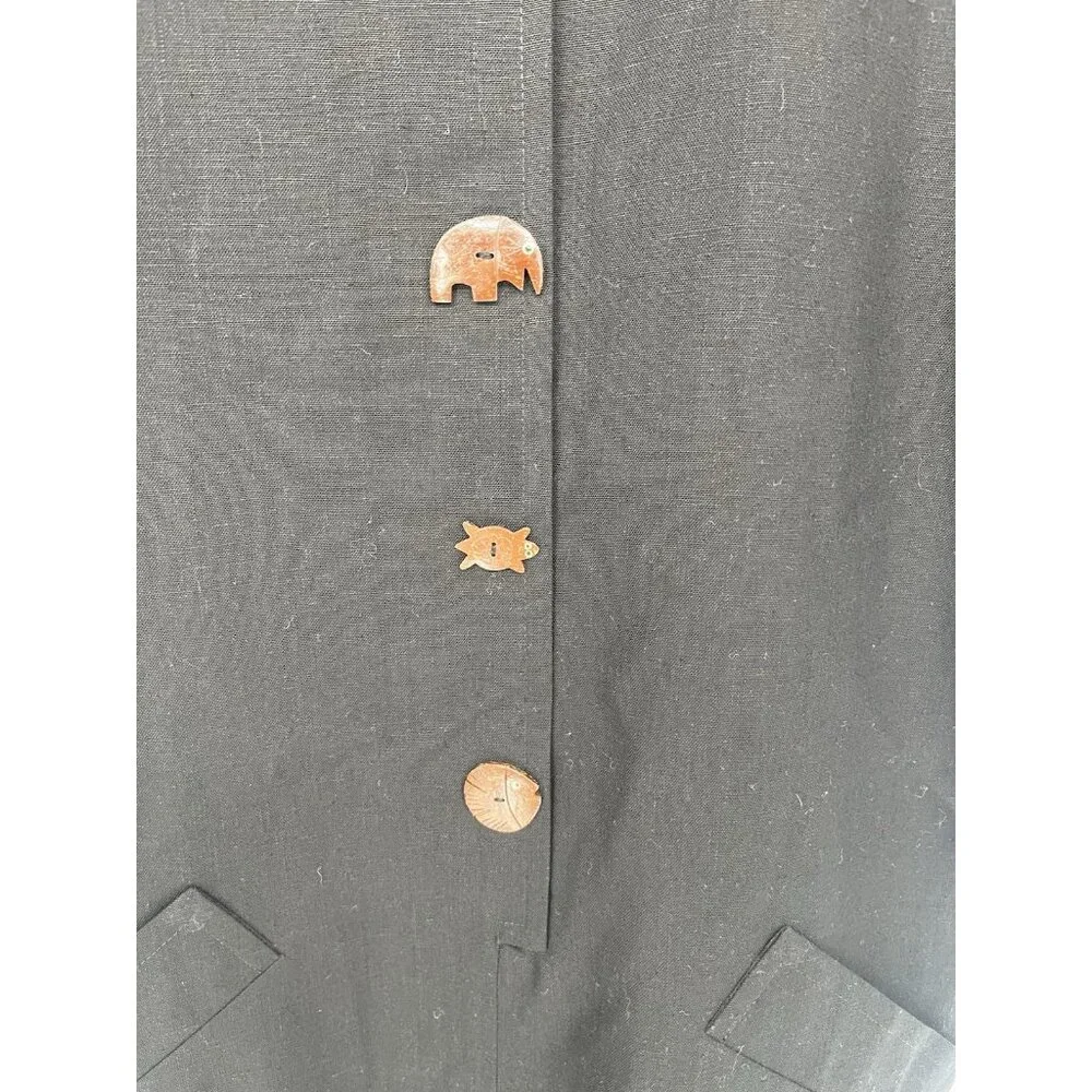 Evan Picone Black‎ Size 8 Dress with Wooden Animal Buttons